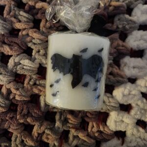 Decorative White Candle with Black Bat Design